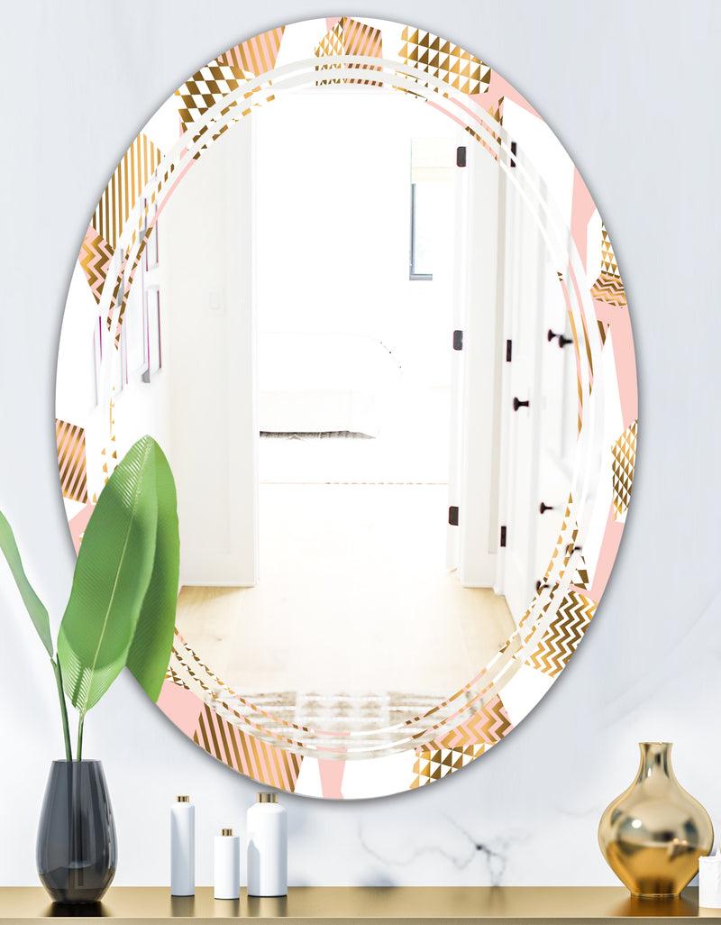 DesignQ Gold And Rose Cubes I - Modern Round Or Oval Wall Mirror - Triple C