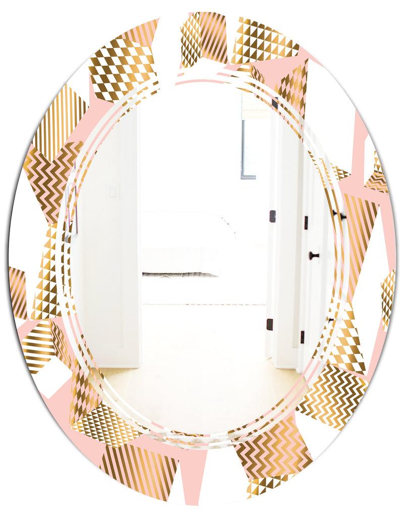 DesignQ Gold And Rose Cubes I - Modern Round Or Oval Wall Mirror - Triple C
