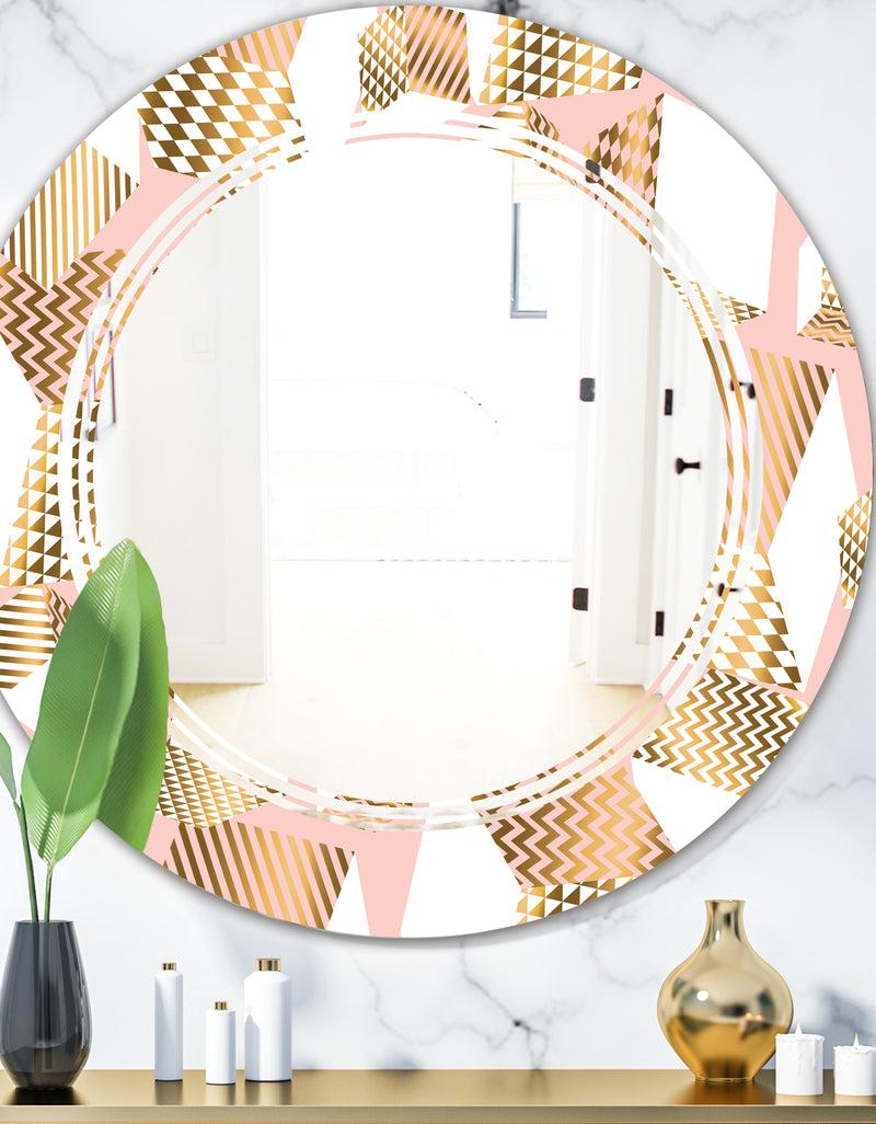 DesignQ Gold and Rose Cubes I - Modern Round or Oval Wall Mirror - Triple C