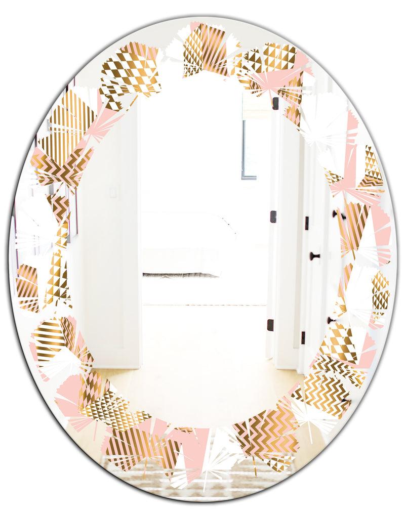 DesignQ Gold And Rose Cubes I - Modern Round Or Oval Wall Mirror - Leaves