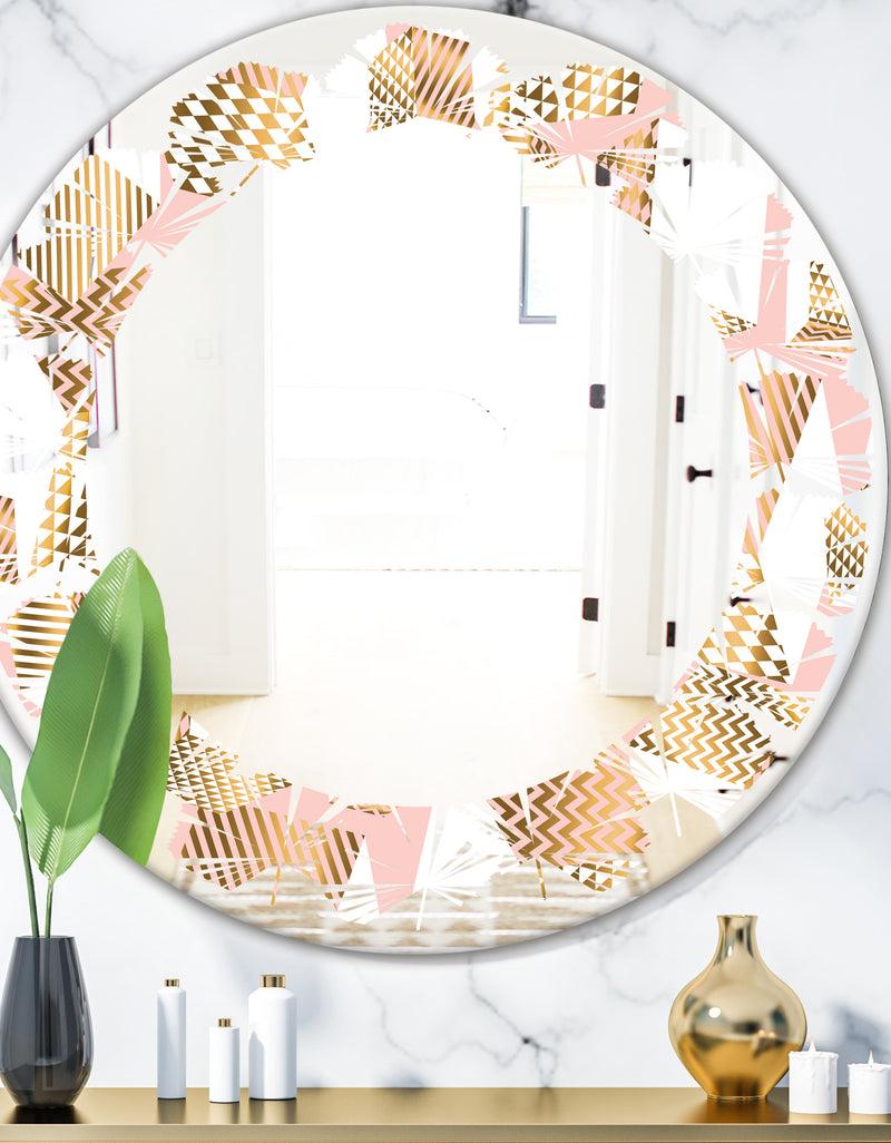 DesignQ Gold and Rose Cubes I - Modern Round or Oval Wall Mirror - Leaves