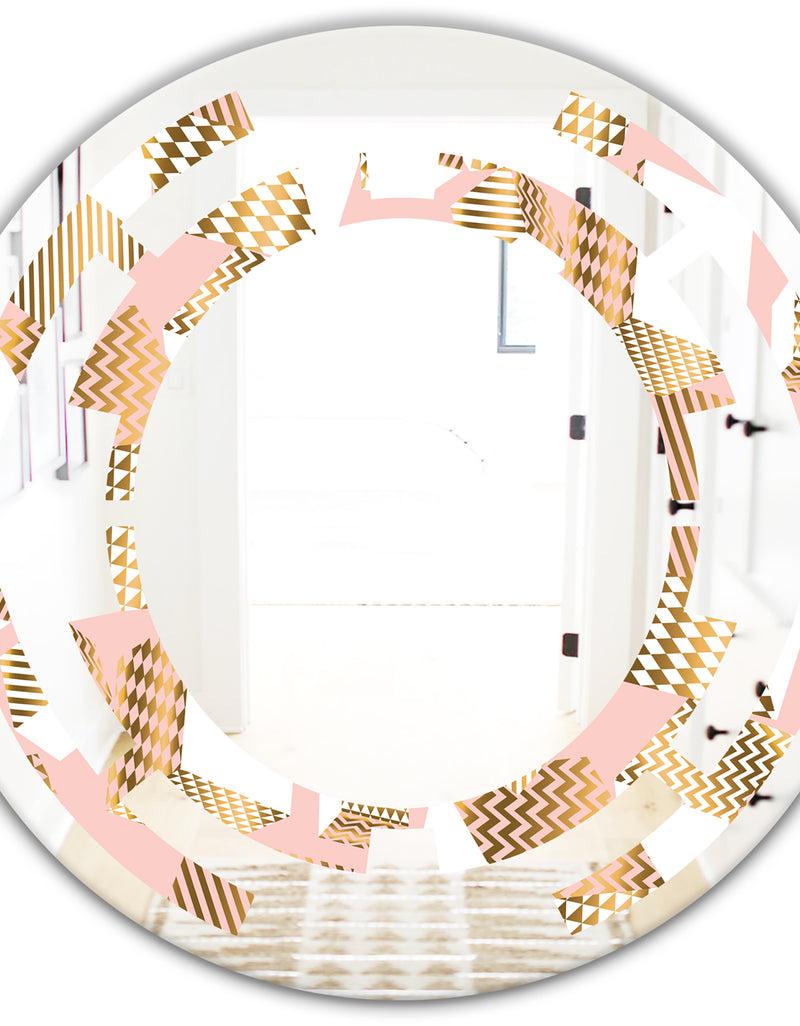 DesignQ Gold And Rose Cubes I - Modern Round Or Oval Wall Mirror - Space
