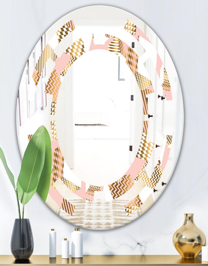 DesignQ Gold And Rose Cubes I - Modern Round Or Oval Wall Mirror - Space