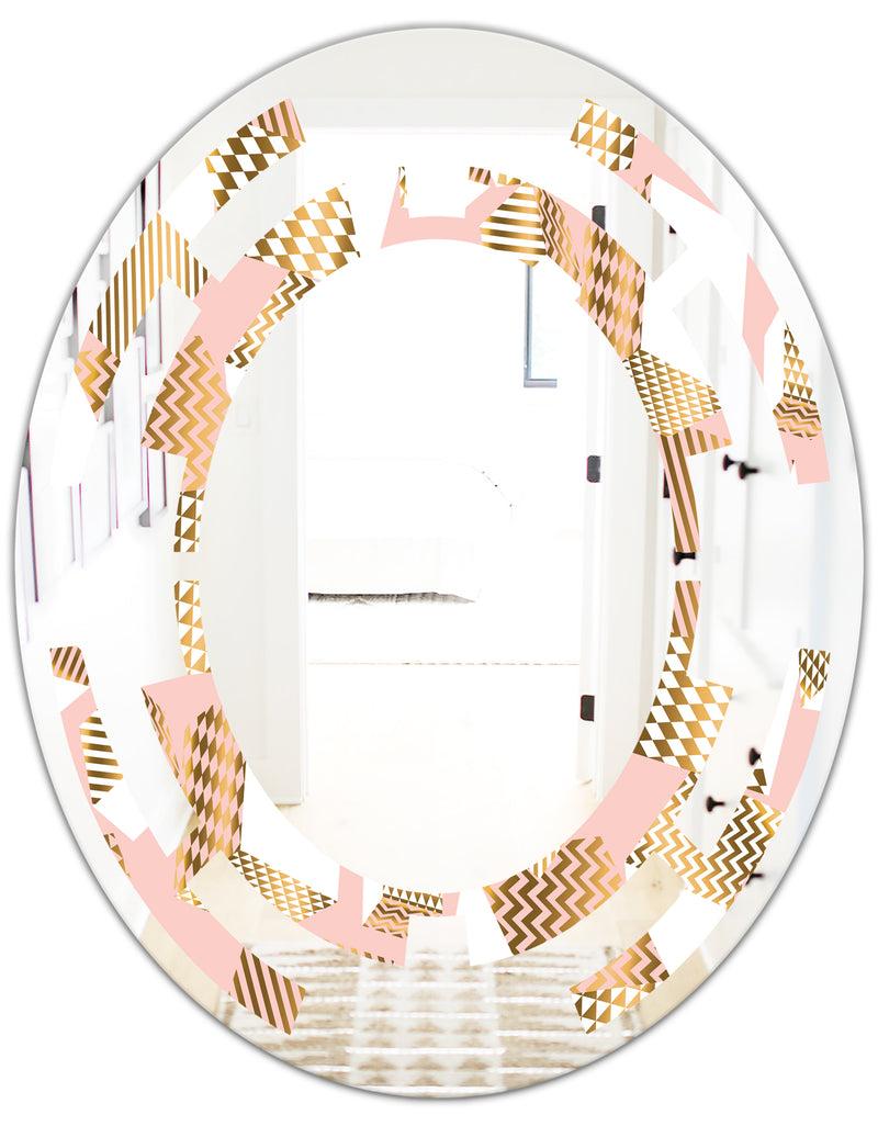 DesignQ Gold And Rose Cubes I - Modern Round Or Oval Wall Mirror - Space