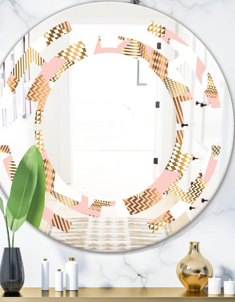 DesignQ Gold and Rose Cubes I - Modern Round or Oval Wall Mirror - Space
