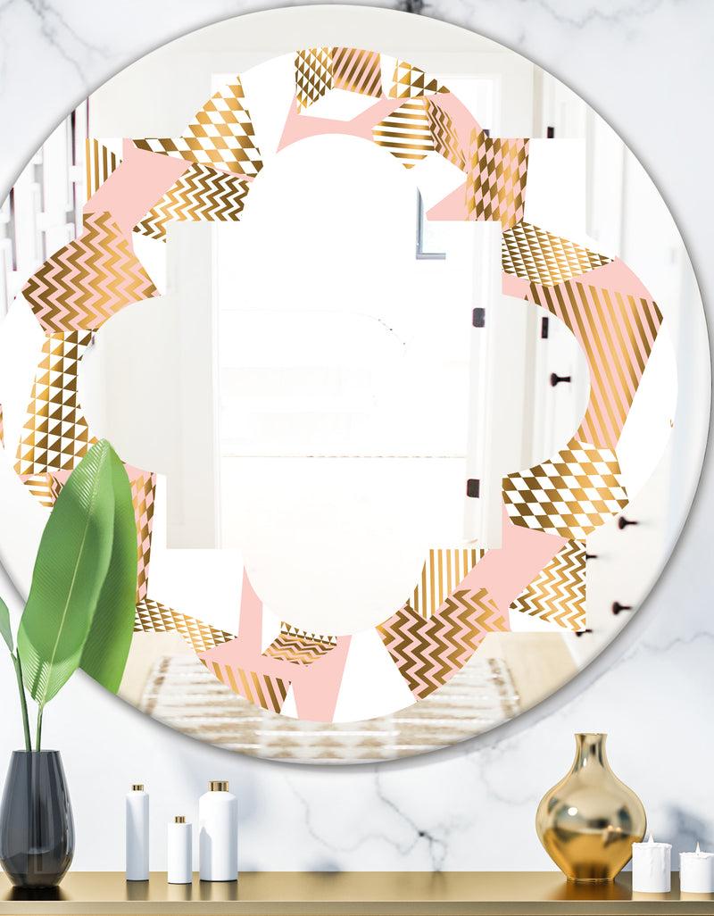 DesignQ Gold and Rose Cubes I - Modern Round or Oval Wall Mirror - Quatrefoil