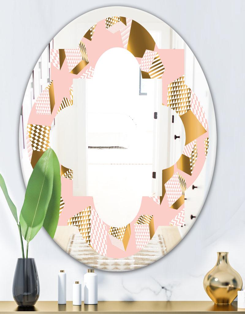 DesignQ Gold And Rose Cubes II - Modern Round Or Oval Wall Mirror - Quatrefoil
