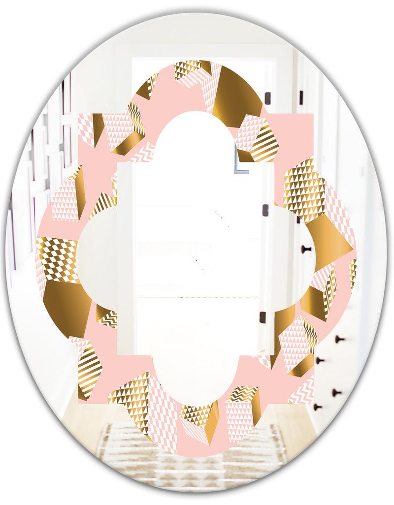 DesignQ Gold And Rose Cubes II - Modern Round Or Oval Wall Mirror - Quatrefoil