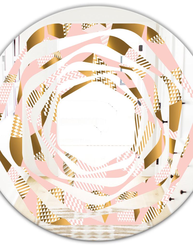 DesignQ Gold And Rose Cubes II - Modern Round Or Oval Wall Mirror - Whirl