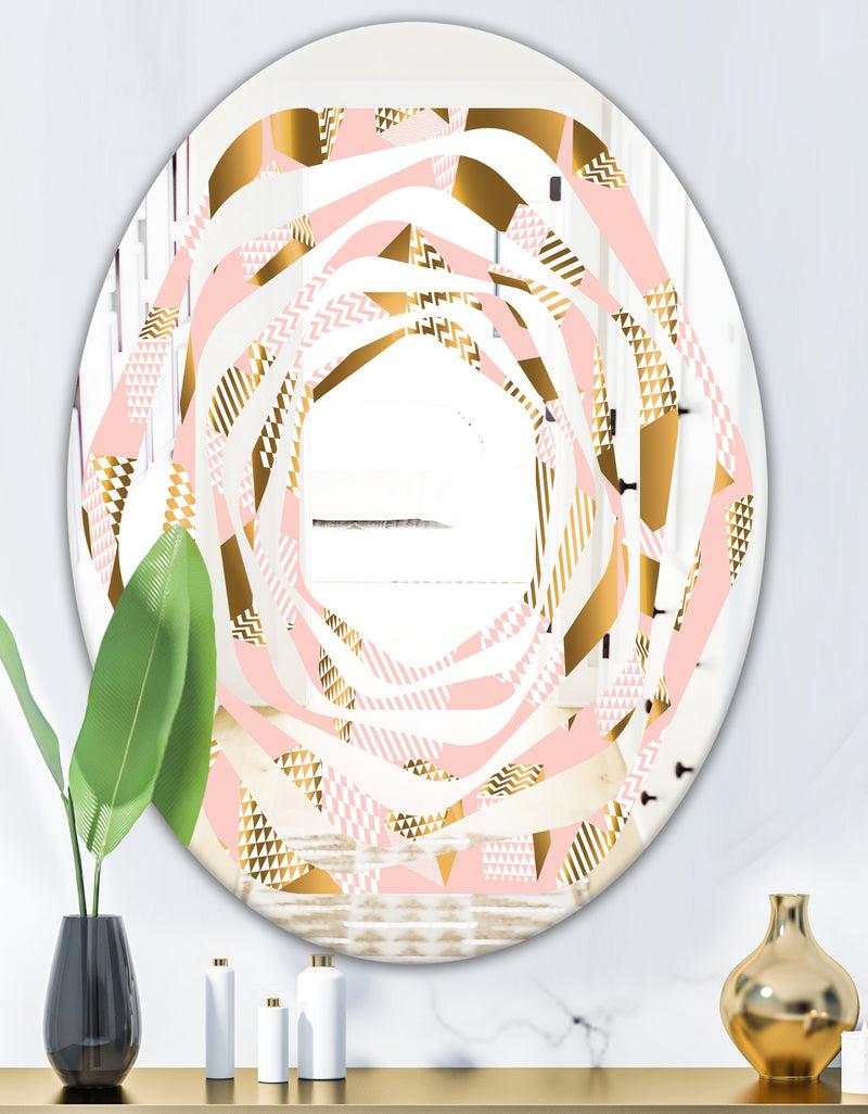 DesignQ Gold And Rose Cubes II - Modern Round Or Oval Wall Mirror - Whirl