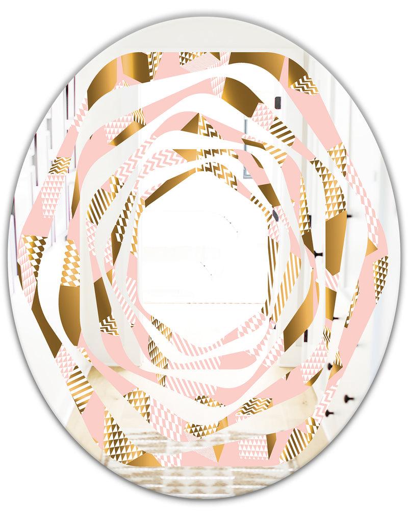 DesignQ Gold And Rose Cubes II - Modern Round Or Oval Wall Mirror - Whirl