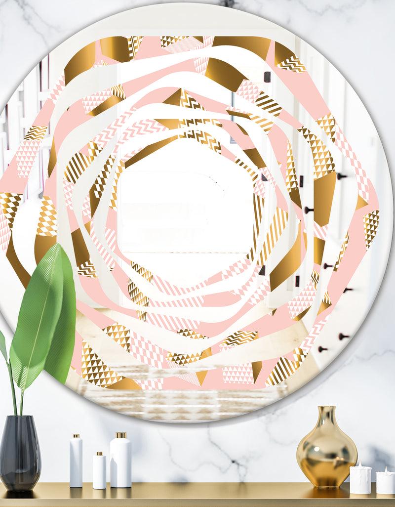 DesignQ Gold and Rose Cubes II - Modern Round or Oval Wall Mirror - Whirl