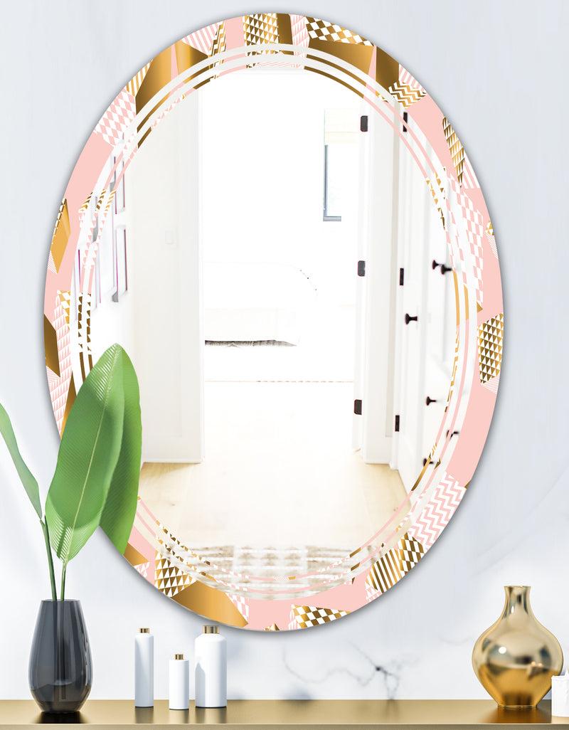 DesignQ Gold And Rose Cubes II - Modern Round Or Oval Wall Mirror - Triple C