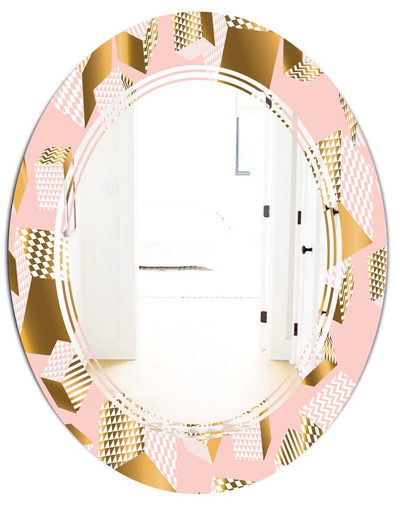 DesignQ Gold And Rose Cubes II - Modern Round Or Oval Wall Mirror - Triple C
