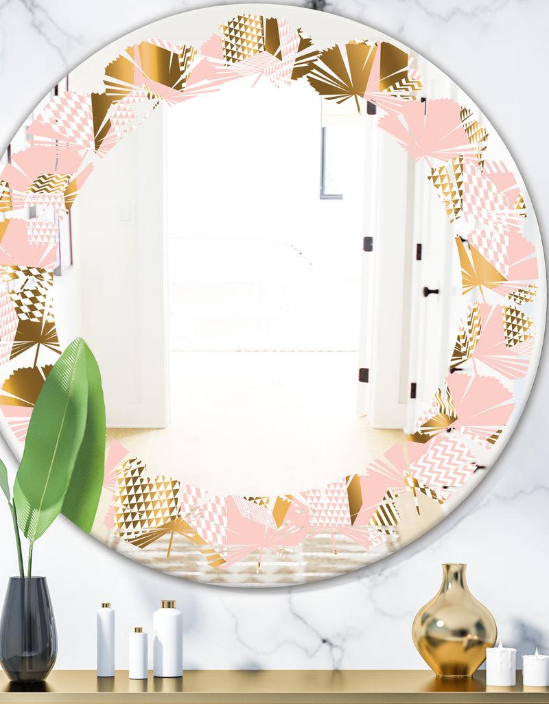 DesignQ Gold and Rose Cubes II - Modern Round or Oval Wall Mirror - Leaves