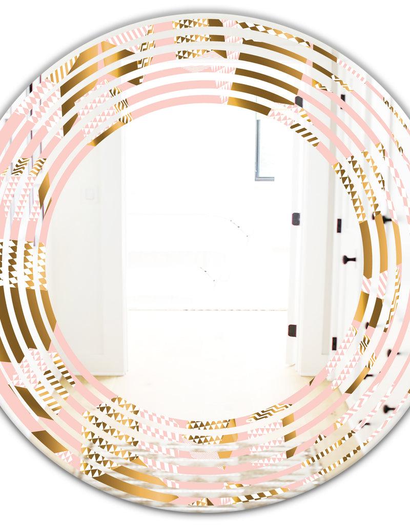DesignQ Gold And Rose Cubes II - Modern Round Or Oval Wall Mirror - Wave
