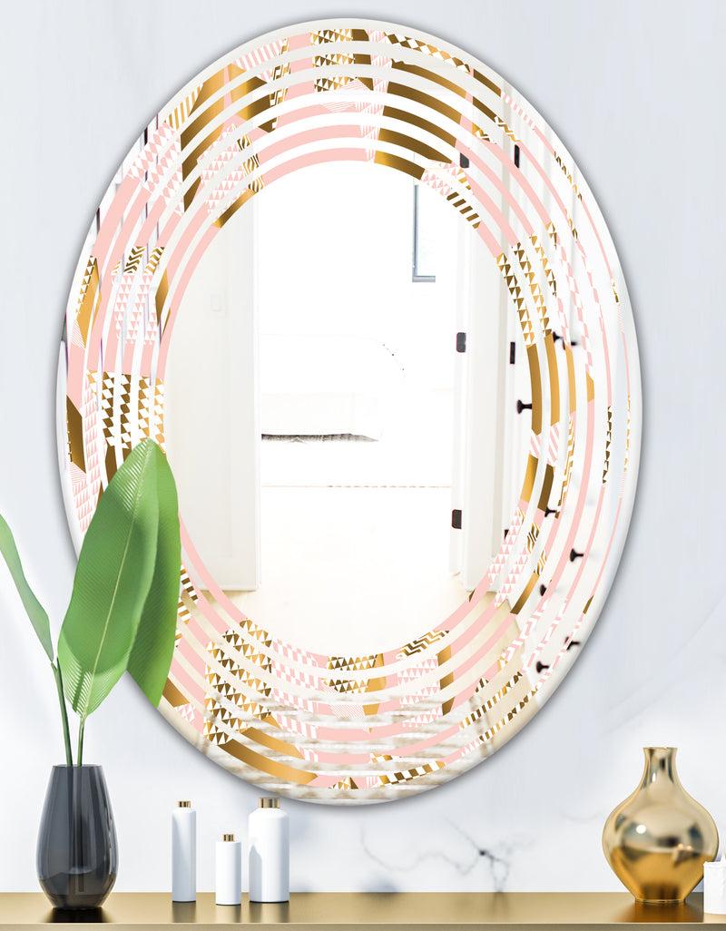 DesignQ Gold And Rose Cubes II - Modern Round Or Oval Wall Mirror - Wave