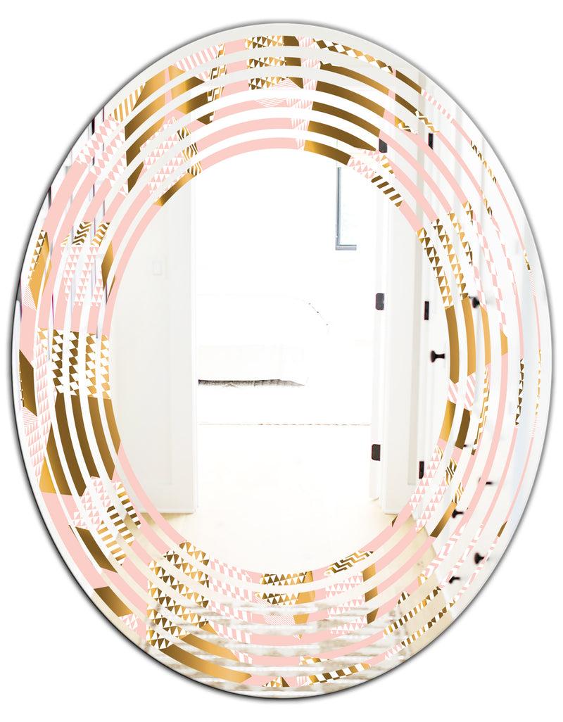 DesignQ Gold And Rose Cubes II - Modern Round Or Oval Wall Mirror - Wave