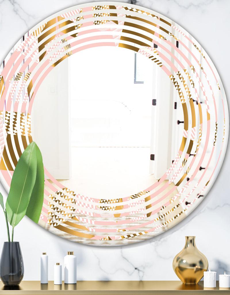 DesignQ Gold and Rose Cubes II - Modern Round or Oval Wall Mirror - Wave