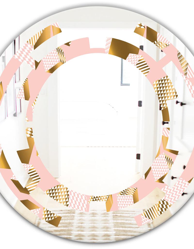 DesignQ Gold And Rose Cubes II - Modern Round Or Oval Wall Mirror - Space
