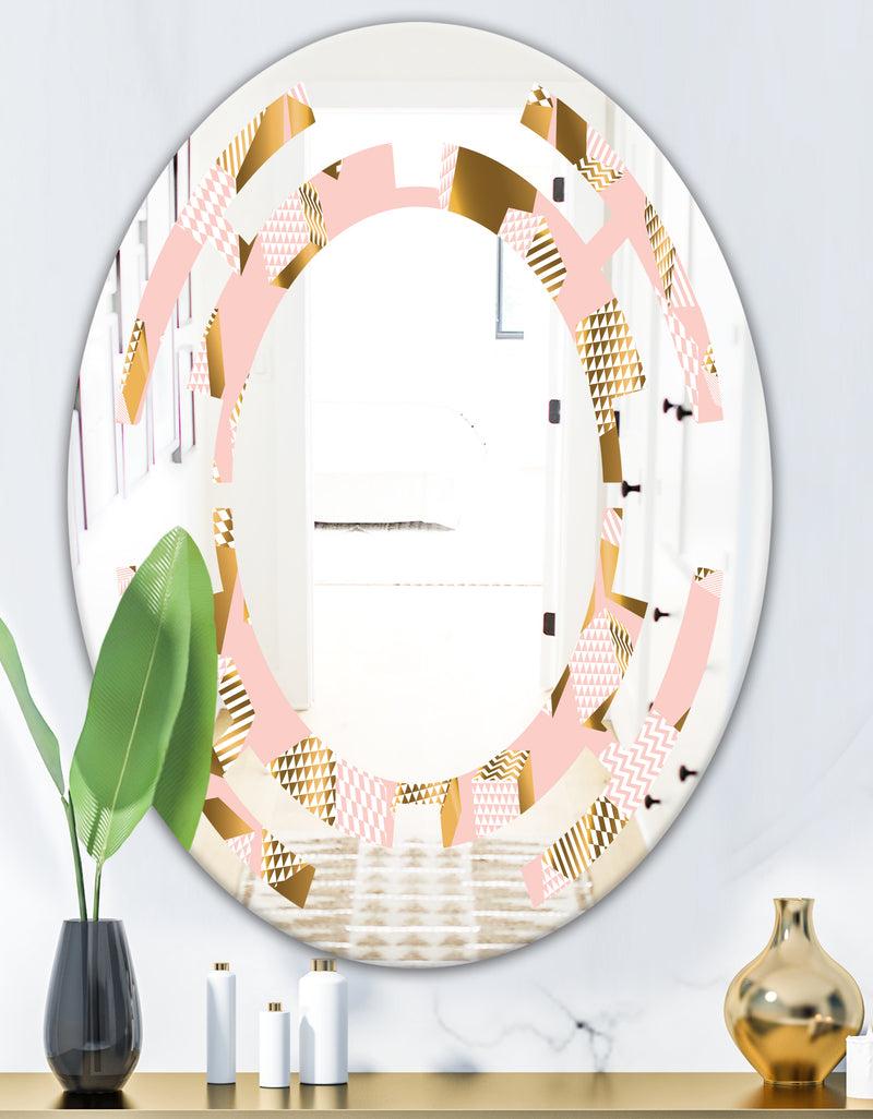 DesignQ Gold And Rose Cubes II - Modern Round Or Oval Wall Mirror - Space
