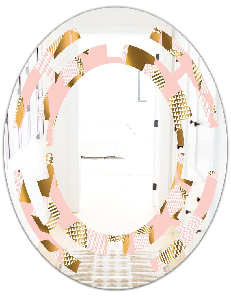 DesignQ Gold And Rose Cubes II - Modern Round Or Oval Wall Mirror - Space