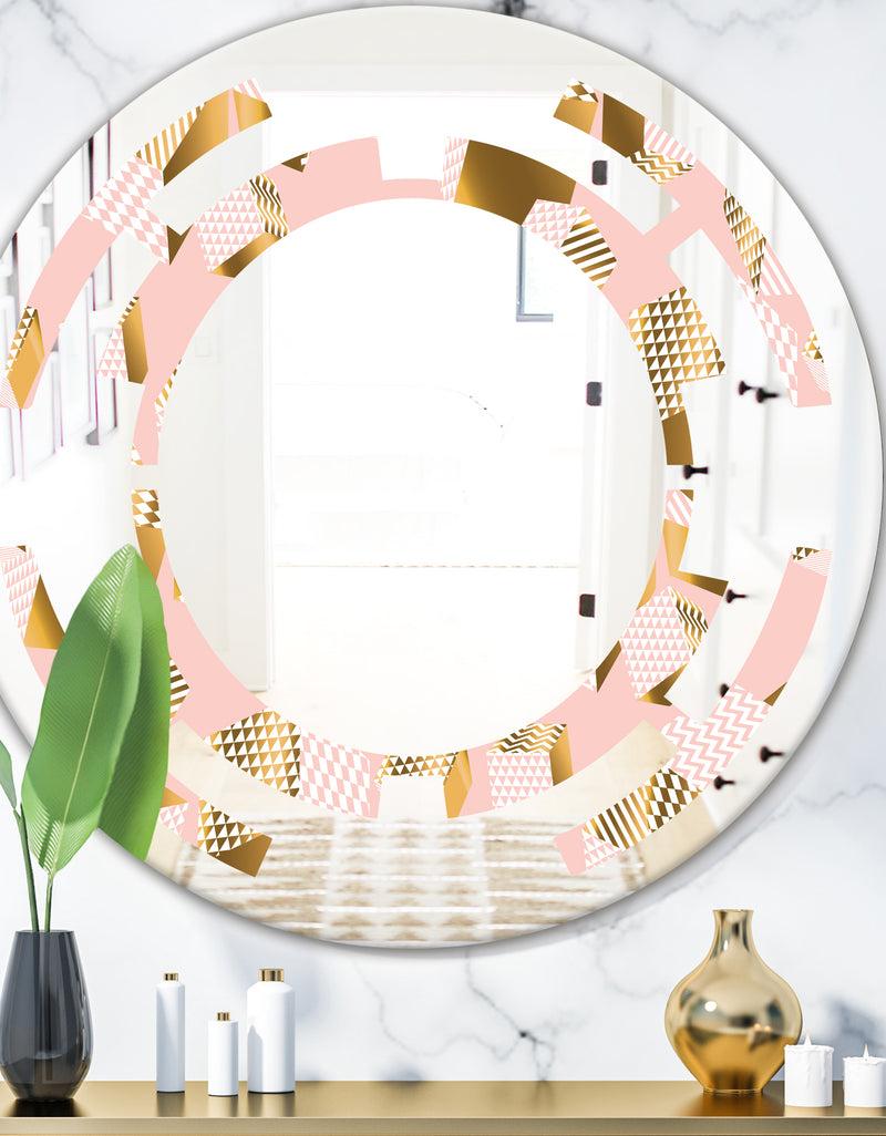 DesignQ Gold and Rose Cubes II - Modern Round or Oval Wall Mirror - Space