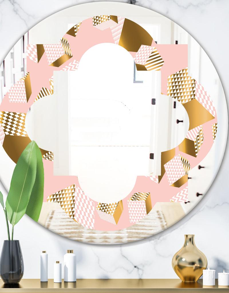 DesignQ Gold and Rose Cubes II - Modern Round or Oval Wall Mirror - Quatrefoil