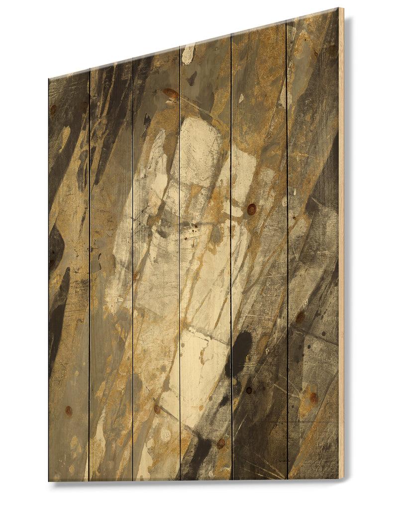 DesignQ Gold Black And White Hanpainted Abstract - Traditional Print On Natural Pine Wood