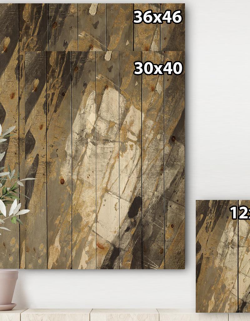 DesignQ Gold Black And White Hanpainted Abstract - Traditional Print On Natural Pine Wood