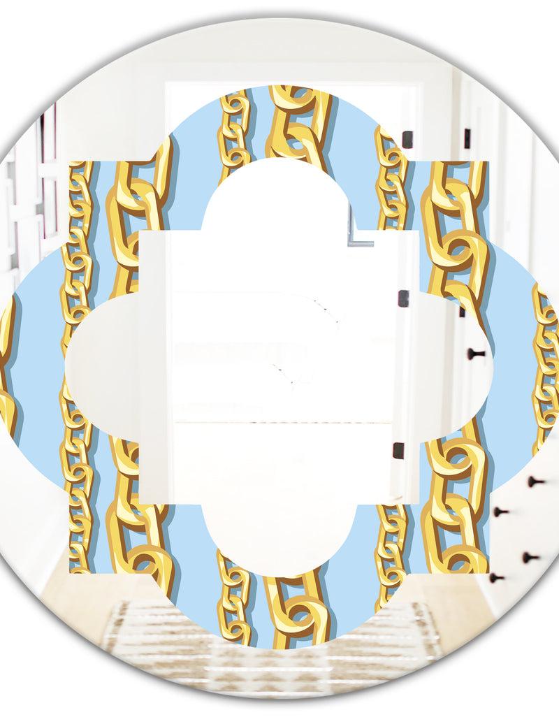 DesignQ Gold Chain Pattern - Modern Round Or Oval Wall Mirror - Quatrefoil