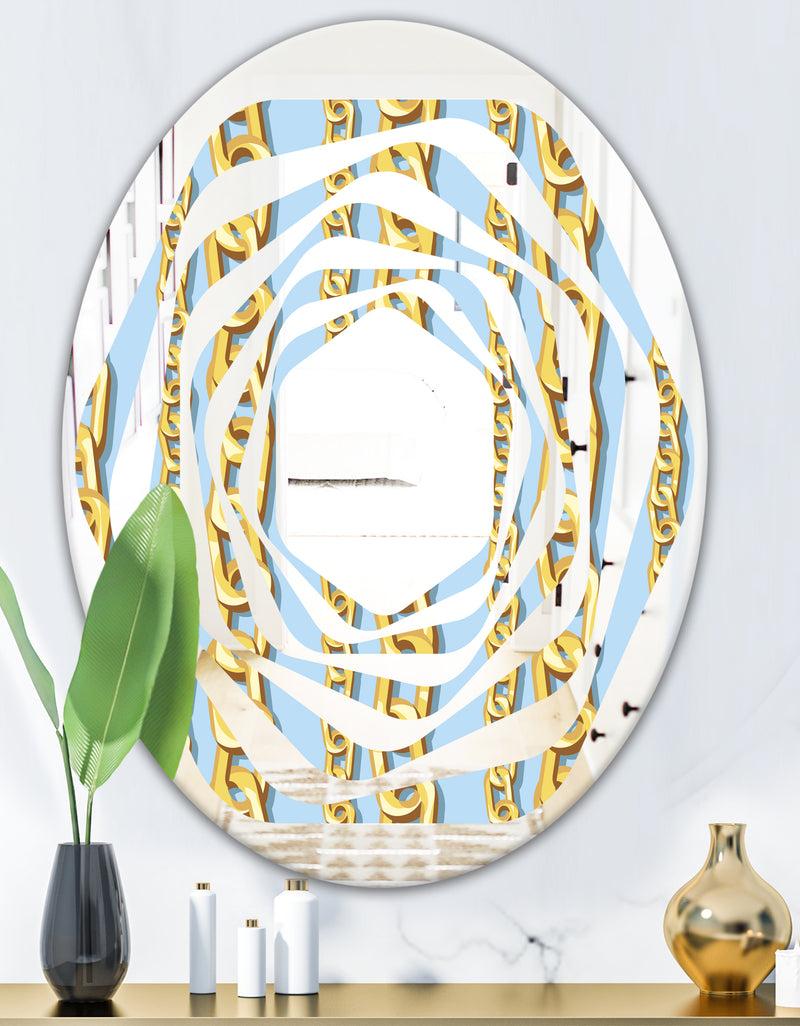 DesignQ Gold Chain Pattern - Modern Round Or Oval Wall Mirror - Whirl