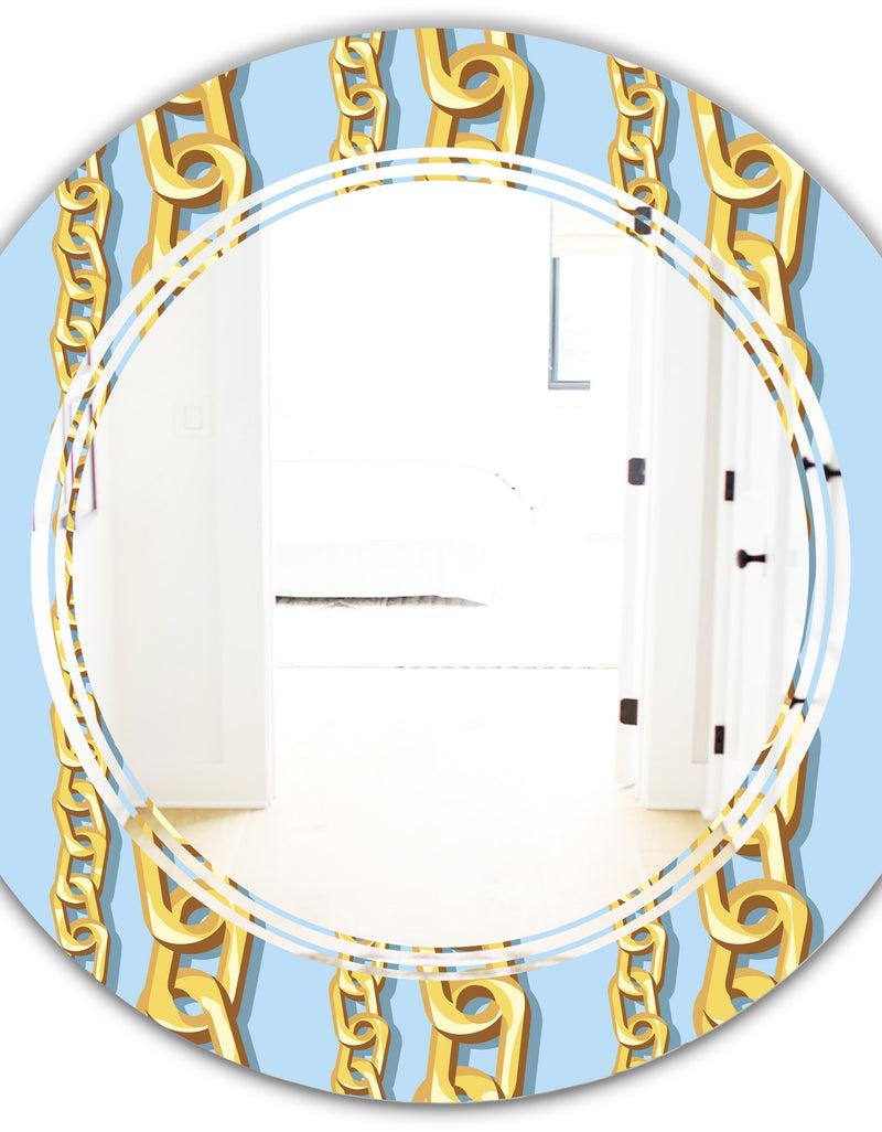 DesignQ Gold Chain Pattern - Modern Round Or Oval Wall Mirror - Triple C