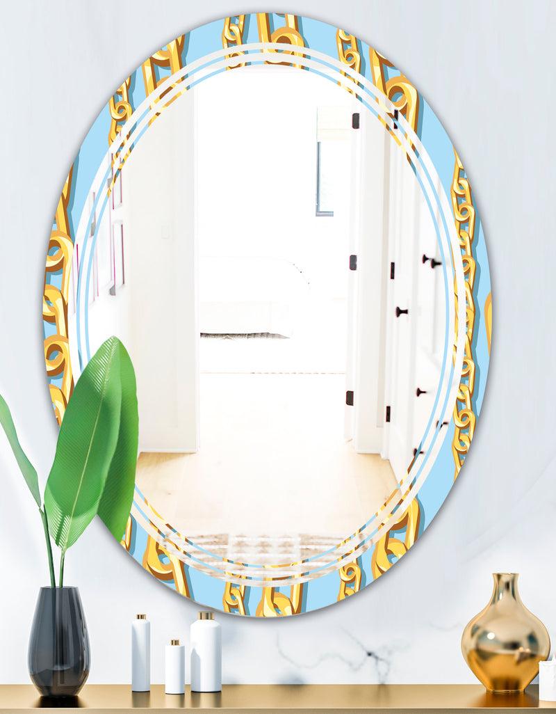 DesignQ Gold Chain Pattern - Modern Round Or Oval Wall Mirror - Triple C
