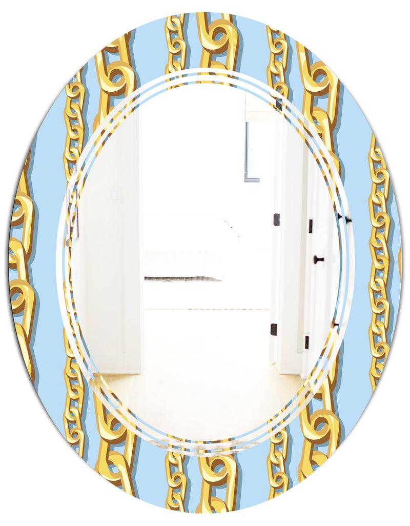 DesignQ Gold Chain Pattern - Modern Round Or Oval Wall Mirror - Triple C