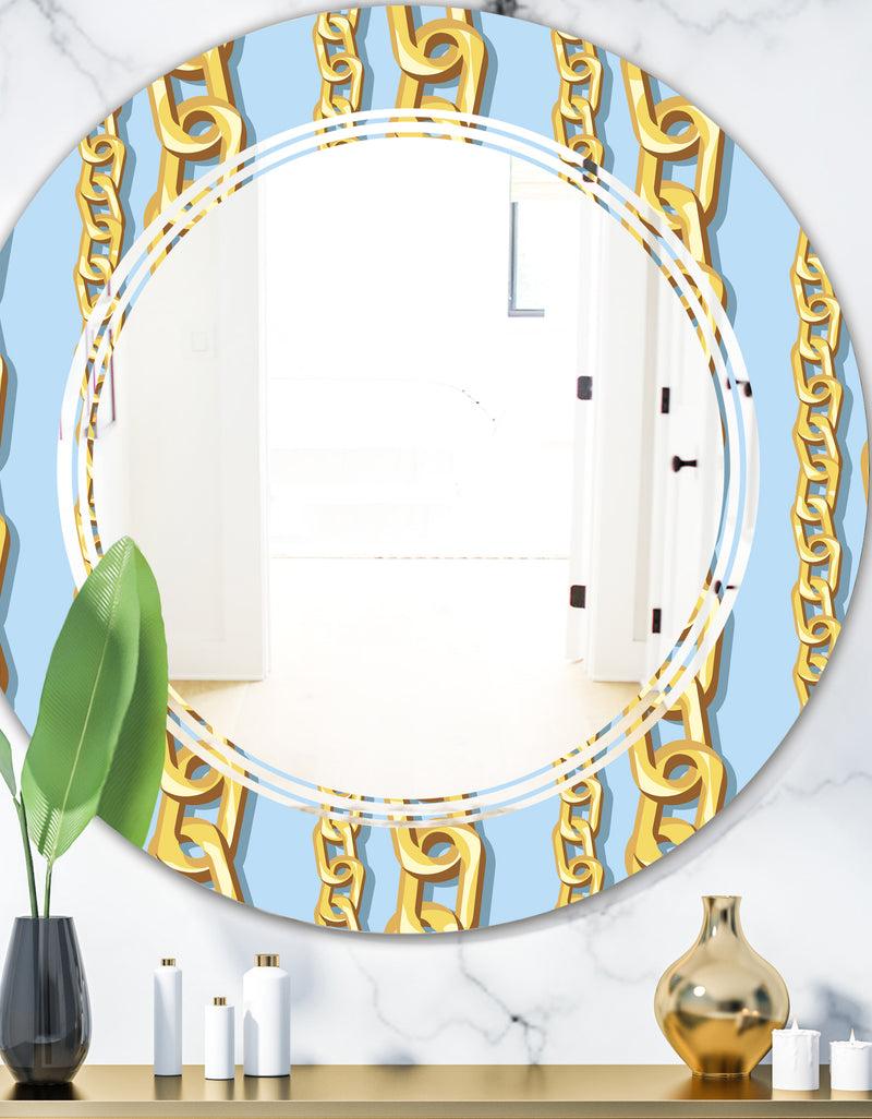 DesignQ Gold Chain Pattern - Modern Round or Oval Wall Mirror - Triple C