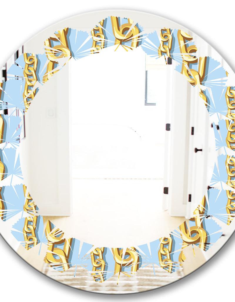 DesignQ Gold Chain Pattern - Modern Round Or Oval Wall Mirror - Leaves