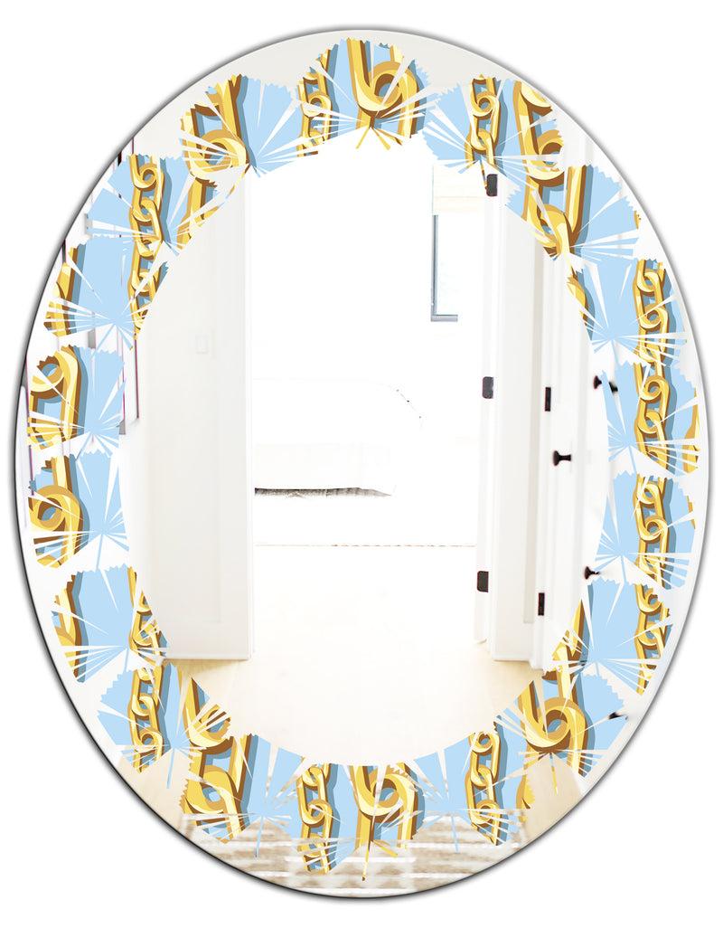 DesignQ Gold Chain Pattern - Modern Round Or Oval Wall Mirror - Leaves