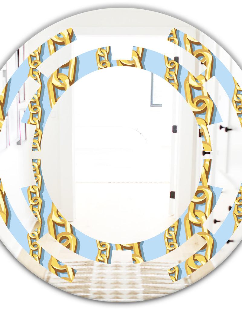 DesignQ Gold Chain Pattern - Modern Round Or Oval Wall Mirror - Space