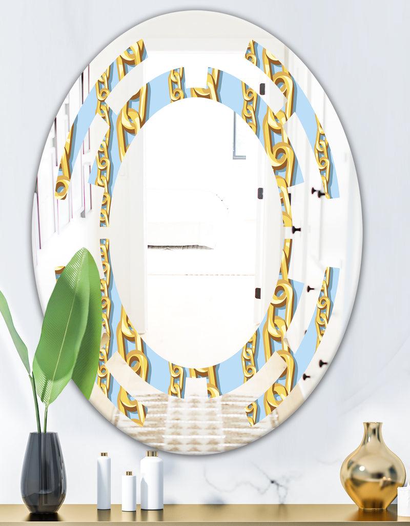 DesignQ Gold Chain Pattern - Modern Round Or Oval Wall Mirror - Space