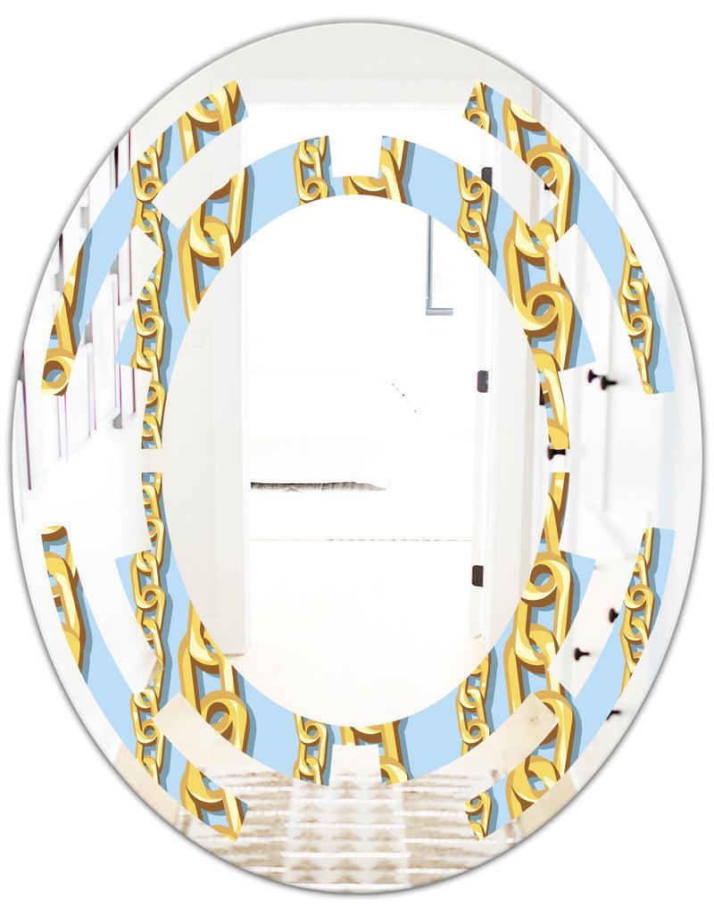 DesignQ Gold Chain Pattern - Modern Round Or Oval Wall Mirror - Space