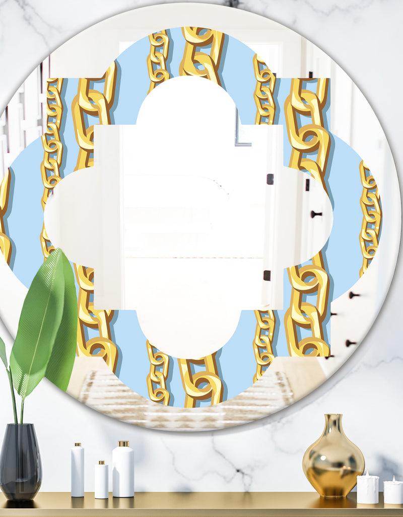 DesignQ Gold Chain Pattern - Modern Round or Oval Wall Mirror - Quatrefoil