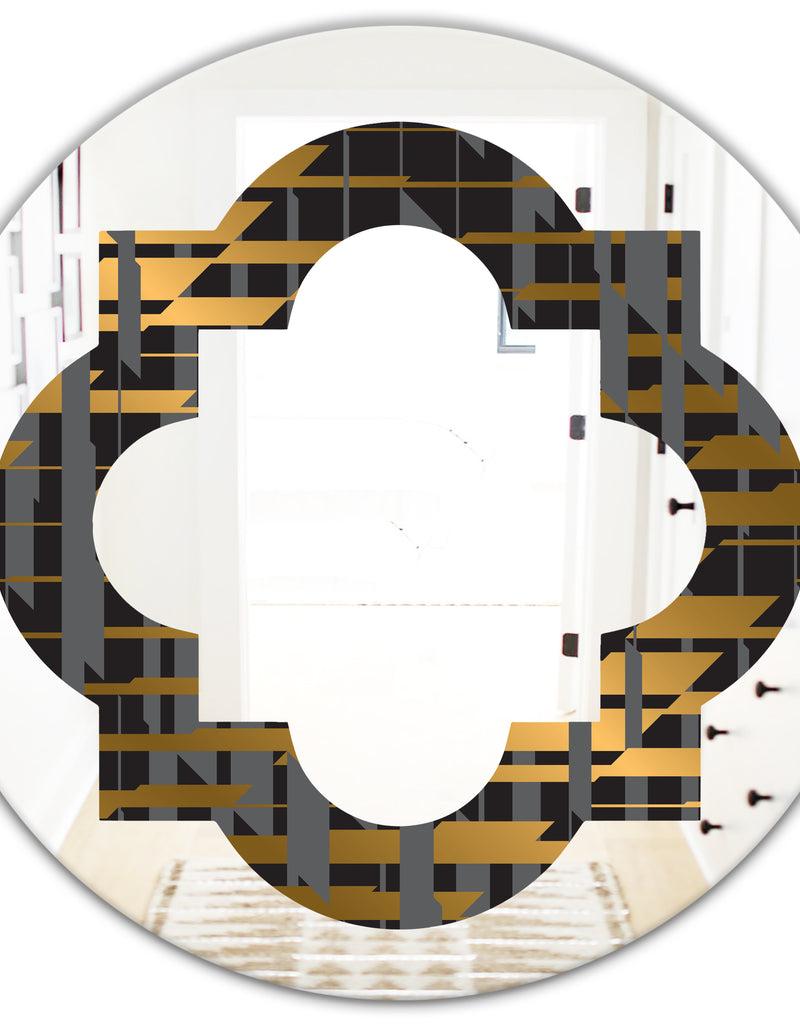 DesignQ Gold Checkered Pattern I - Modern Round Or Oval Wall Mirror - Quatrefoil