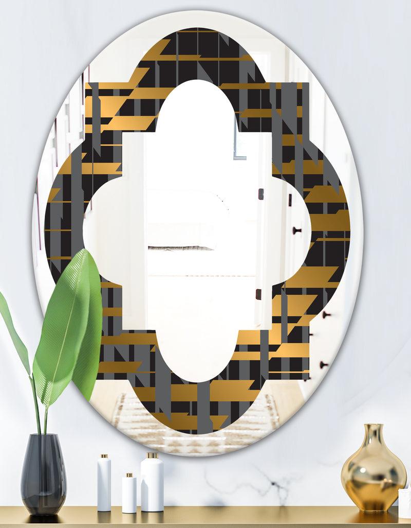 DesignQ Gold Checkered Pattern I - Modern Round Or Oval Wall Mirror - Quatrefoil
