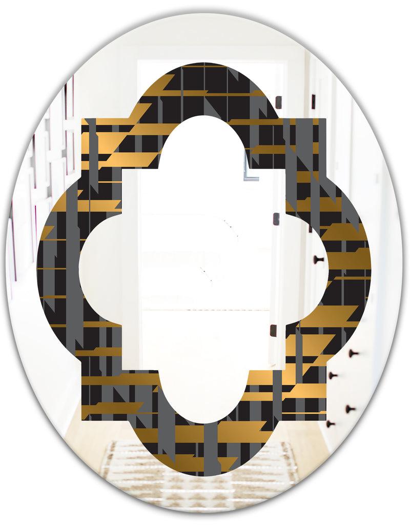 DesignQ Gold Checkered Pattern I - Modern Round Or Oval Wall Mirror - Quatrefoil