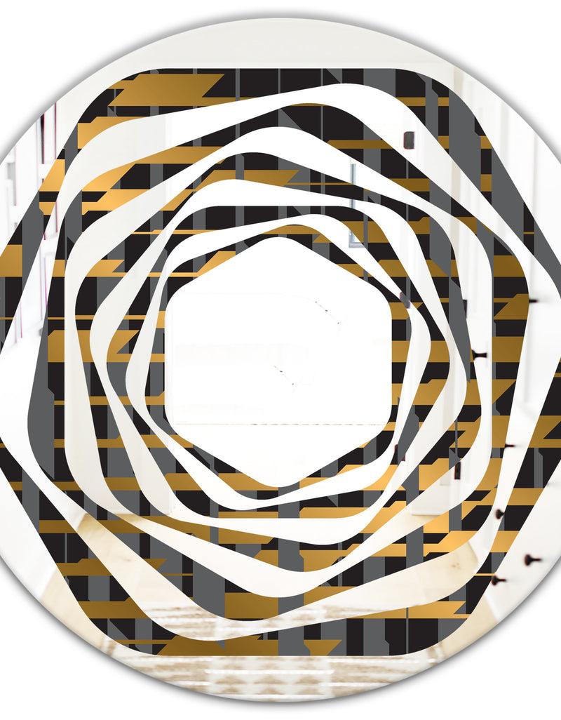 DesignQ Gold Checkered Pattern I - Modern Round Or Oval Wall Mirror - Whirl