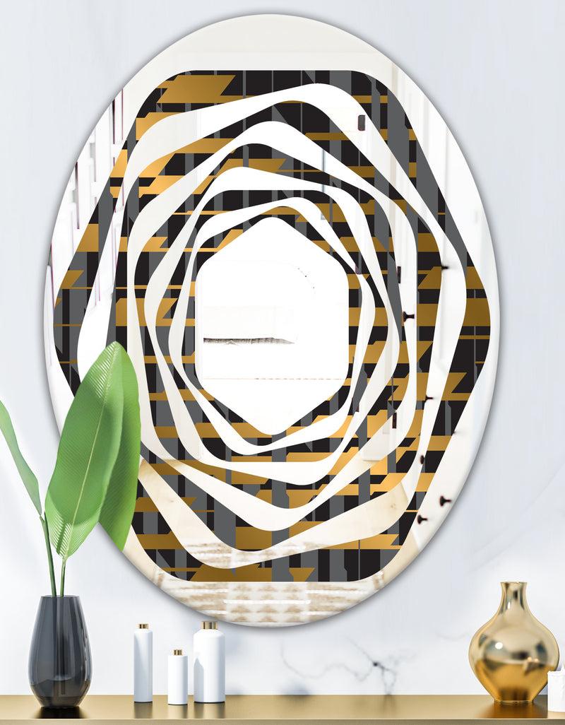 DesignQ Gold Checkered Pattern I - Modern Round Or Oval Wall Mirror - Whirl