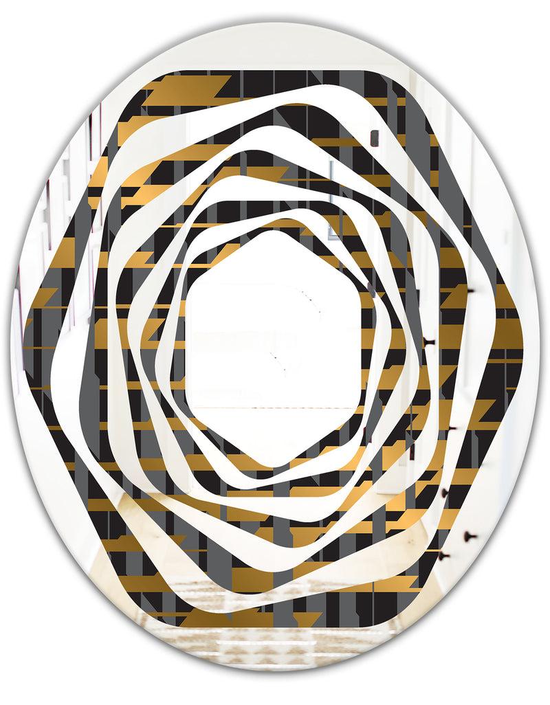 DesignQ Gold Checkered Pattern I - Modern Round Or Oval Wall Mirror - Whirl