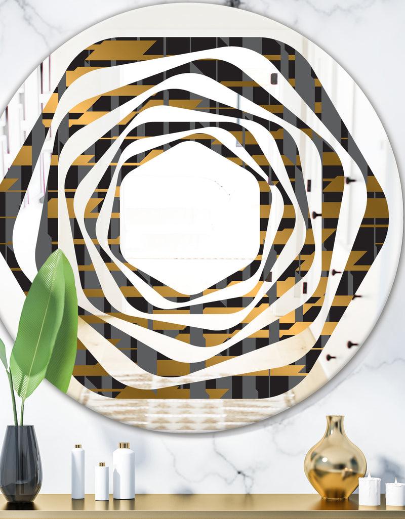 DesignQ Gold Checkered Pattern I - Modern Round or Oval Wall Mirror - Whirl