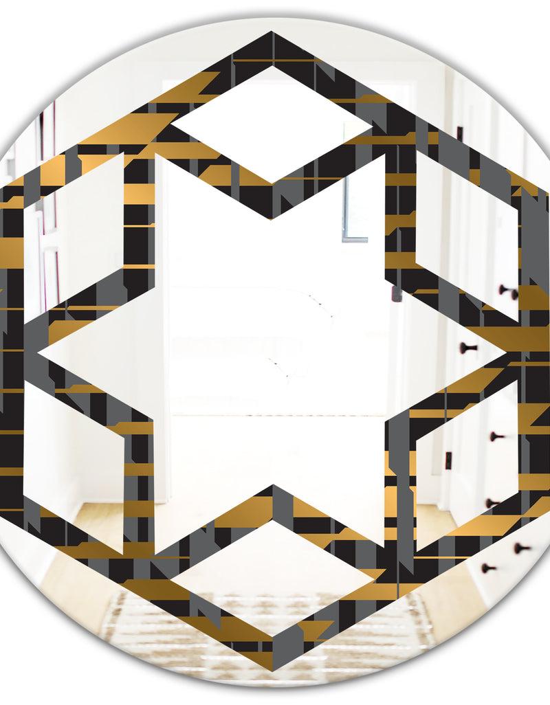 DesignQ Gold Checkered Pattern I - Modern Round Or Oval Wall Mirror - Hexagon Star